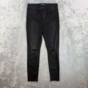 Hudson Barbara High Rise Super Skinny Jeans Women's 29 Black Distressed Pants